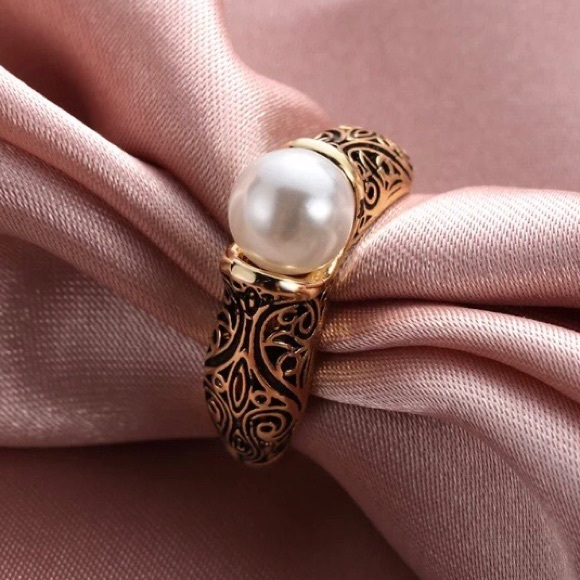 New 925 Sterling Silver Yellow Gold Pearl Ring - Picture 4 of 7